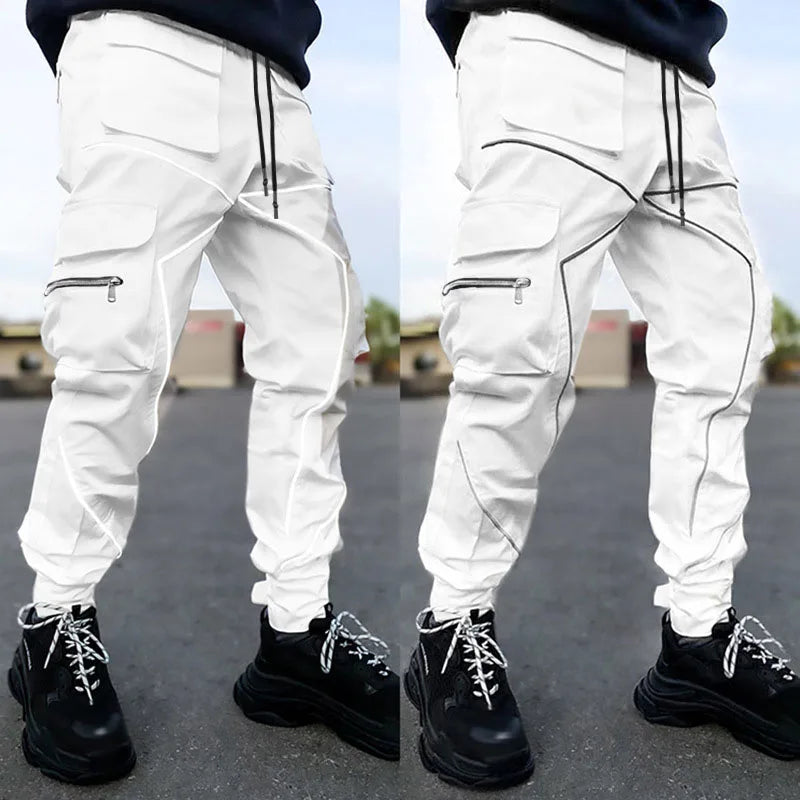 Mens Casual Black White Patchwork Cargo Pants Loose Plus Size Striped Multi Pocket Jogging Sports Fitness Hip Hop Jogger Trouser - Kimlud