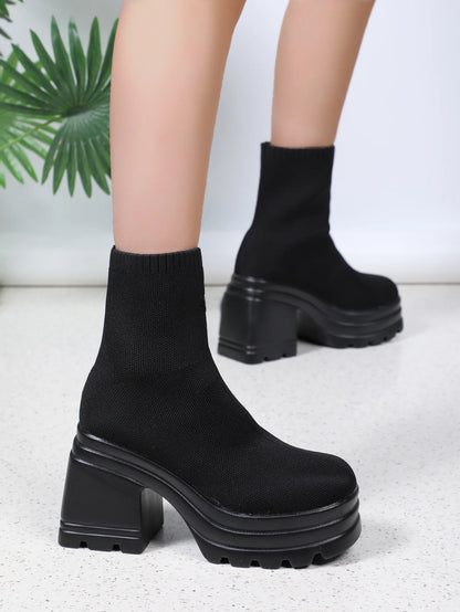 2026 Women's Boots Fashion Heels Platform Ankle Boot Breathable Comfort Elastic Sock Boot Patent Leather for Women...