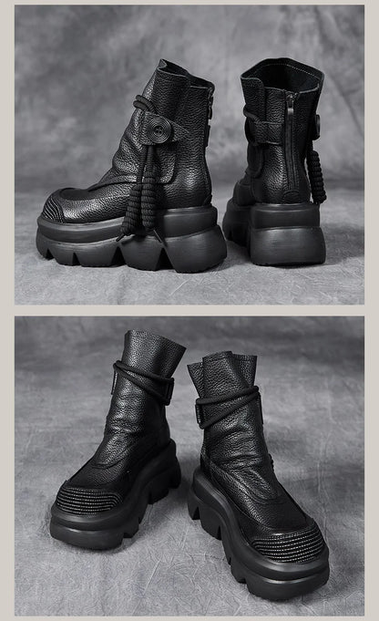 DRKANOL Fashion Thick Bottom Retro boots Women Autumn Winter Thick Plush Warm Platform Wedges Heel Back Zipper Ankle Boots Lady