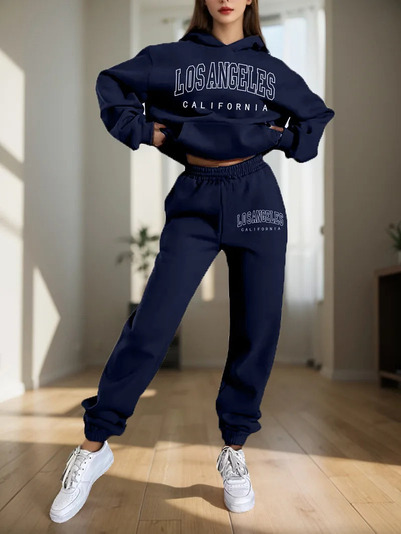 Women's Hoodies Two Pieces Sets Fashion Letter Print Pullover Sweatpants 2Pieces Set Sweatshirts Trousers Suit For Women Hooded