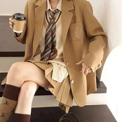 2024 Autumn New Preppy Style Loose-Fit Vintage Versatile Top Women's Polyester Fiber Jacket Coat