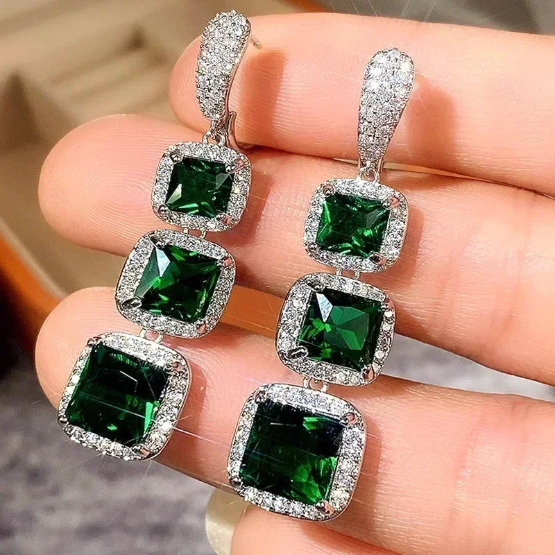 Fashionable Banquet Elegant Emerald Cubic Zirconia Earrings, High-end Inlaid Wedding Style Swaying Jewelry Accessories |...