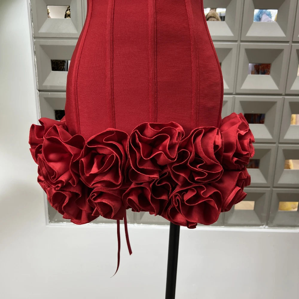 Sexy Strapless Bodycon Dresses for Women 3D Floral Fashion Party Evening Club Bandage Dress Formal Elegant Slim Birthday Gowns