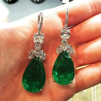 Fashionable Banquet Elegant Emerald Cubic Zirconia Earrings, High-end Inlaid Wedding Style Swaying Jewelry Accessories |...