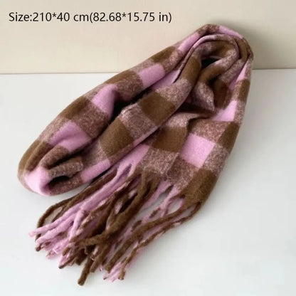 New Warm Winter Cashmere Scarf Stripe Pattern Mohair Long Tassel Scarves Plaid Soft Thickened Shawl Wrap Women | Kimlud...