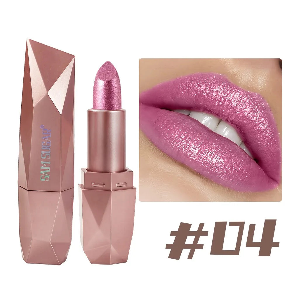 Dark Purple Diamond Metallic Glitter Lipstick Waterproof Long-Lasting Pearlescent Highly Pigmented Lip Tint Sparkling...