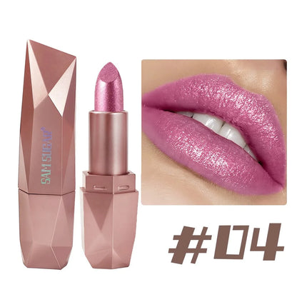Dark Purple Diamond Metallic Glitter Lipstick Waterproof Long-Lasting Pearlescent Highly Pigmented Lip Tint Sparkling...
