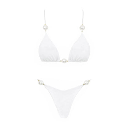 Pearl 3Pcs Bikini Set 2025 Bandeau Biquini Women Sexy Swimsuit Push Up Swimwear Female Mesh Skirt White Bathing Suit Beachwear - Kimlud