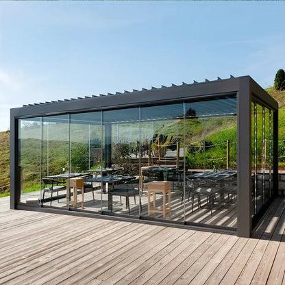 Waterproof electric shutter aluminum gazebo retractable adjustable roof garden gazebo bioclimatic gazebo aluminum outdoor - Kimlud