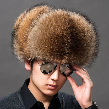 Winter Men Hats Fox Fur Elegant Warm Fine Texture Soft Not Wool Outdoor Working Caps Windproof Thick Europe Earflap Hat Black