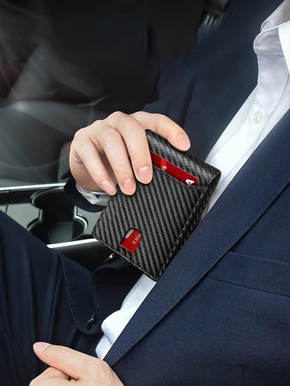 Men's Ultra-Thin RFID Blocking Leather Wallet Bi-Fold Front Pocket Wallet Large Capacity 8 Card/Short Card Holder with ID Window