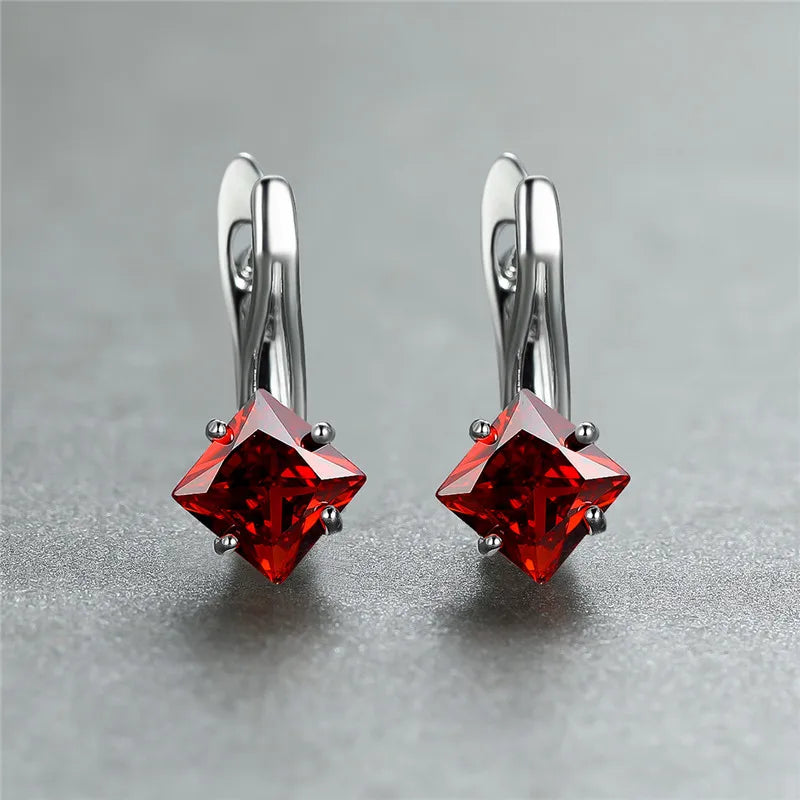 Cute Female Champagne Square Jewelry Luxury Crystal Zircon Stone Hoop Earring Rose Gold Color Wedding Earrings For Women