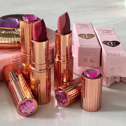 Charlotte 4 Colors Pink Diamond Heart-Shaped Lipstick Luminous Lip Glow and Two Color Heart Shape Powder Blusher Tilbury Makeup