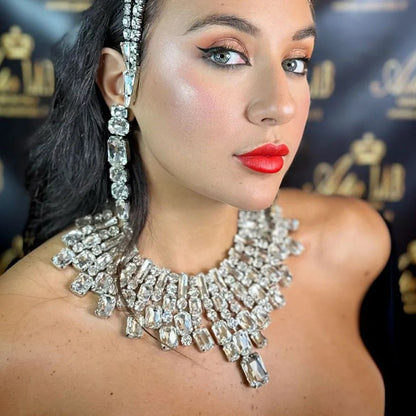 Stonefans Large Geometric Necklace Chain Adjustable Drag Queen Jewelry Bling Inlaid Statement Rhinestone Collar Choker Athestic