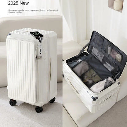 2025 New Side Opening Suitcase PC Large Capacity Luggage with USB Cup Holder 34 inch Password Trolley Case 20" Travel Suitcases