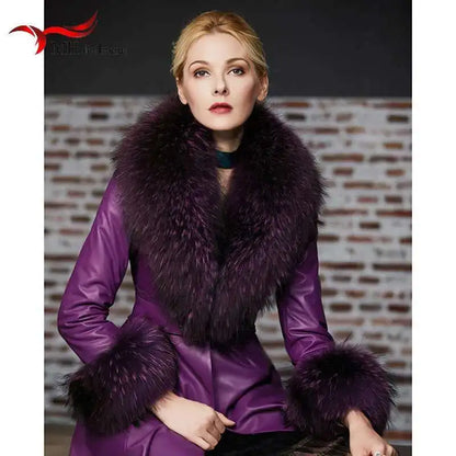 Elegant Luxury Raccoon Fur Collar Cuff Set Large Size 100% Real Fur Scarf Thick Warm Ladies Shawl Coat Collar Women Winter