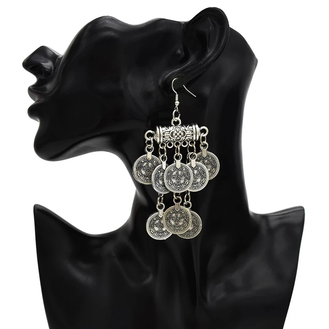 Afghan Bohemian Collars Choker Chic Ethnic Indian Jewelry Sets Gypsy Boho Vintage Tassel Coin Statement Necklace Earrings Women