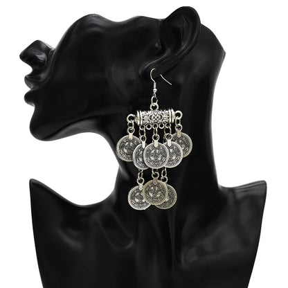 Afghan Bohemian Collars Choker Chic Ethnic Indian Jewelry Sets Gypsy Boho Vintage Tassel Coin Statement Necklace Earrings Women