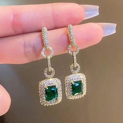 Fashionable Banquet Elegant Emerald Cubic Zirconia Earrings, High-end Inlaid Wedding Style Swaying Jewelry Accessories |...