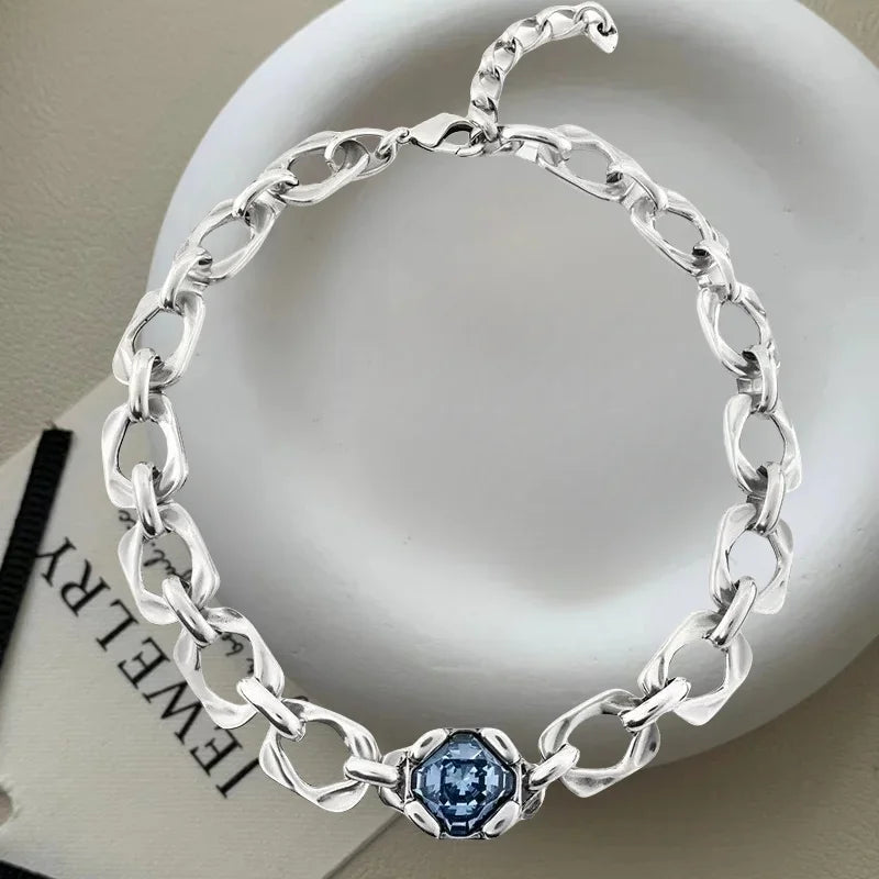 2025 Summer New Bestseller Shiny and Beautiful Blue Crystal Necklace, Women's Jewelry Gift