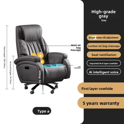 Electric Massage Boss Chair Heated Ventilated Gaming Chair Genuine Leather Executive Computer Seat Luxury Ergonomic Office Chair