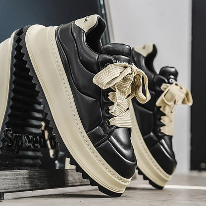Chunky Sneaker Men Designer Board Shoes Fashion Casual Microfiber Leather Fabric Breathable Height Increased Flat Platform Shoes