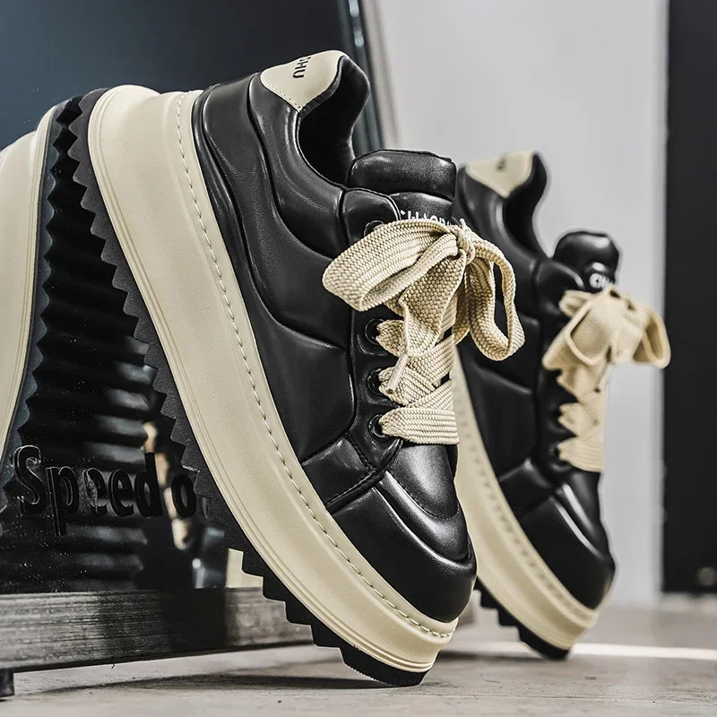 Chunky Sneaker Men Designer Board Shoes Fashion Casual Microfiber Leather Fabric Breathable Height Increased Flat Platform Shoes