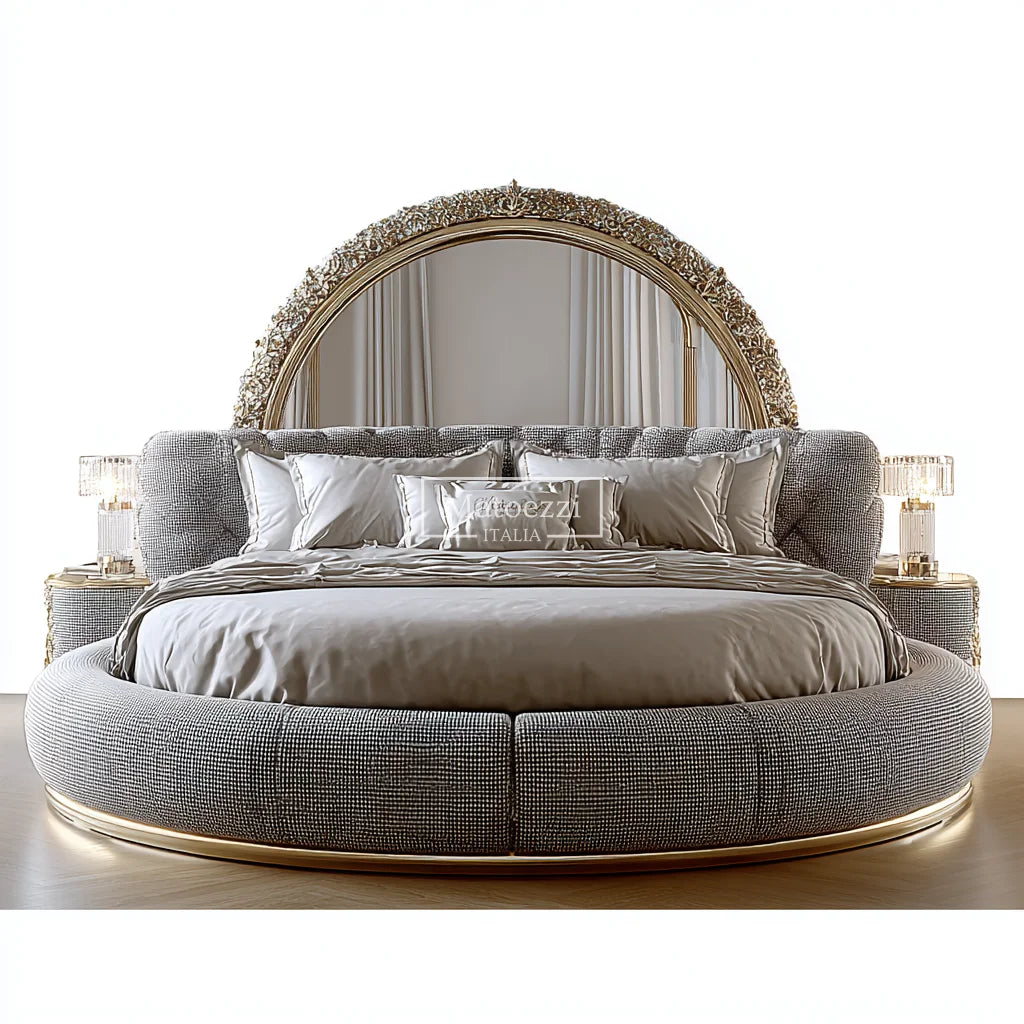Luxury Crystal Tufted Bed Oversized Mirror Headboard Royal Baroque Velvet Upholstery for Home Hotel Elegant Bedroom Furniture - Kimlud