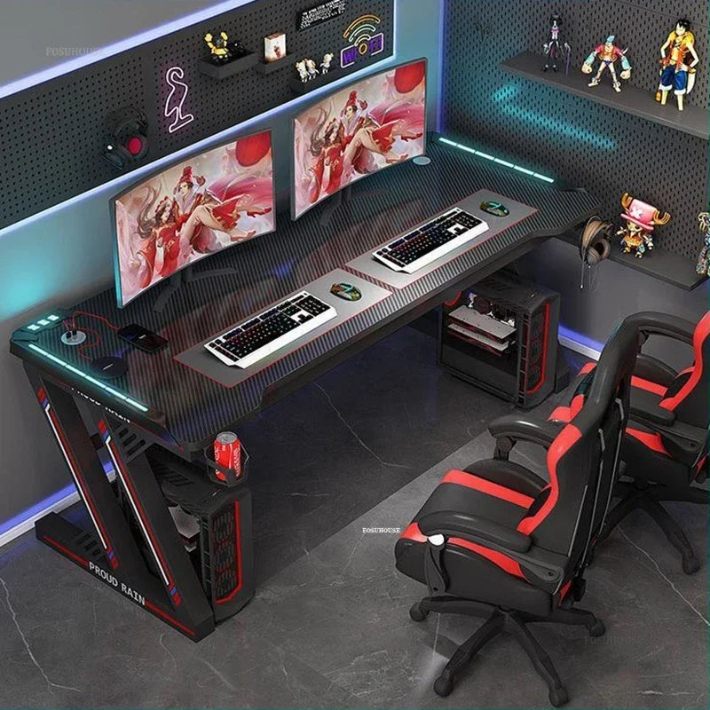 Light Luxury Gaming Table Carbon Fiber Computer Desks and Chair Set European Office Furniture Home Iron Bedroom Writing Table GL