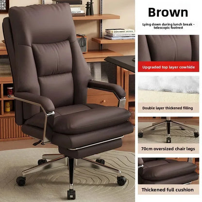 Leather Boss Chair Office Chair Recumbent Back Study Chair Ergonomic Home Computer Chair