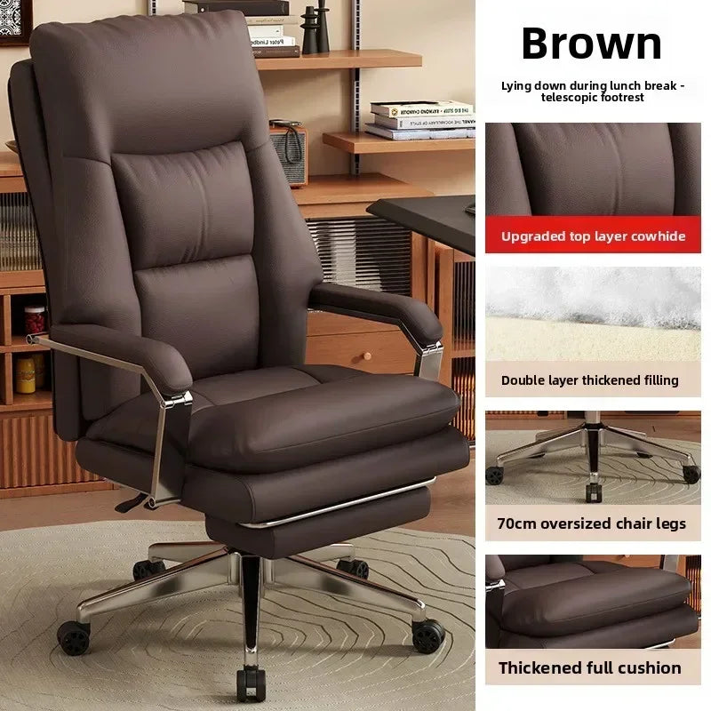 Leather Boss Chair Office Chair Recumbent Back Study Chair Ergonomic Home Computer Chair