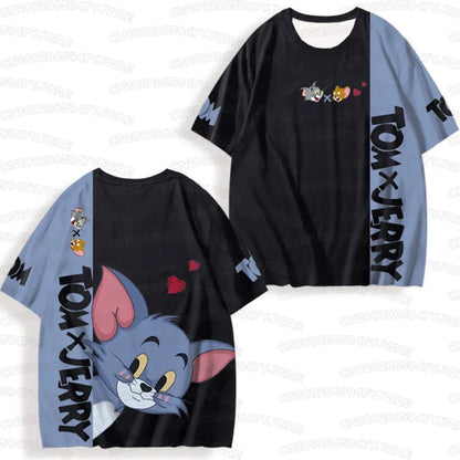 2026 Summer Men's Women's  Short Sleeve T-Shirt Tom and Jerry Cartoon Print Quick drying Round Neck Casual T-shirt Top