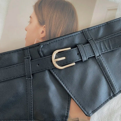 Belt women fashion with dress overcoat design elastic elastic elastic belt black niche with wide version of the belt - Kimlud