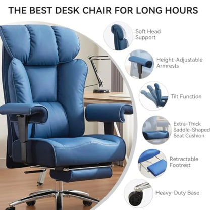 Ergonomic Office Chair 450LBS with Foot Rest High Back PU Leather Big and Tall Executive Chair with Adjustable Padded...