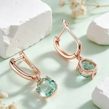 Kinel Hot Unique Green Stone Bride Drop Earrings for Women Fashion 585 Rose Gold Color Party Accessories Daily Fine...