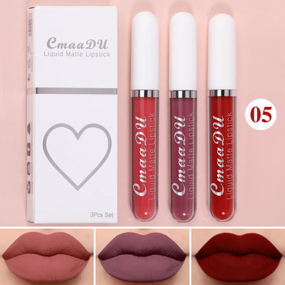 3 Pcs Matte Lipstick Lip Gloss Sets Long-Lasting Non-Fading Waterproof Non-stick Cup Exquisite Gift Everyday Holiday Universal
