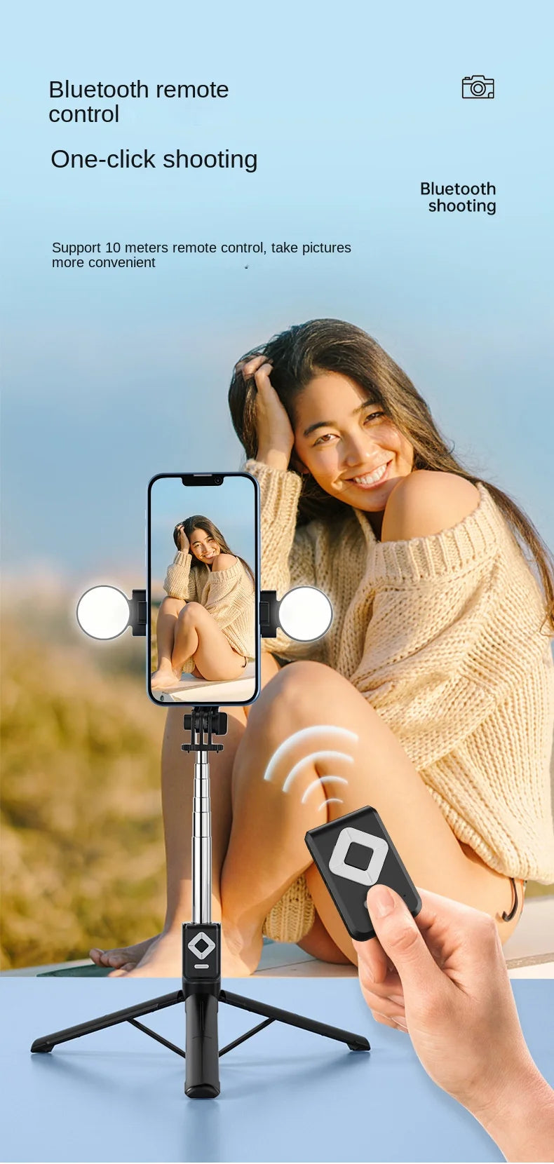 Mobile Phone Selfie Stick Wireless Remote Control Bluetooth With Double Light Live Broadcast Tripod All-in-one Fill Light