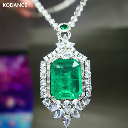 KQDANCE Large 20*26mm Green Stone Lab Emerald Pendant For All-matching CZ Diamonds Tennis Chain Necklaces Wedding...