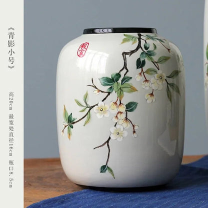 Chinese ceramic vase ornament, living room entrance floral art, home hydroponics creative simple round housewarming gift flower