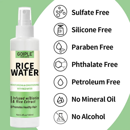 GOIPLE 100ml Rice Water Repair Dry Frizzy Damaged Refreshing Balance Scalp Nourish Roots Smooth Anti-loss Hair Growth Spray