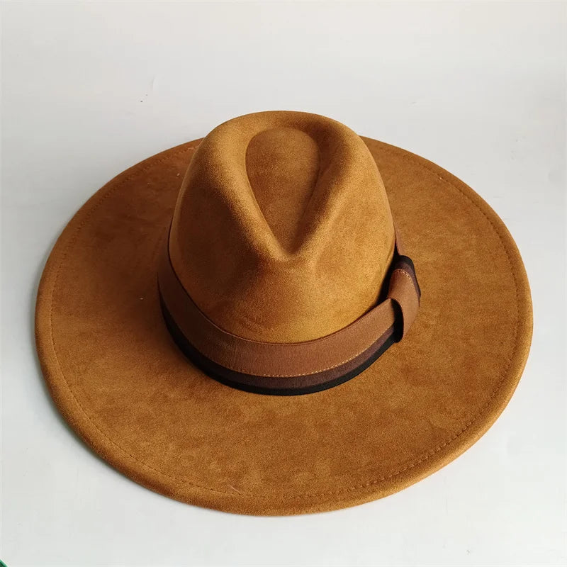 Grayish Brown Suede Hat Wide Brim 2026 NEW Fedora Hat Men Women Autumn Winter Felt Hats Classic Church Fedoras Chapeau...