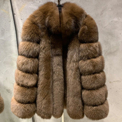 Long Fox Fur Coats Wholesale Winter Female Natural Fox Fur OutWear Full Pelt Real Fox Fur Jackets with Long Sleeve 909