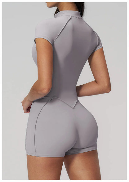 2026 Yoga Bodysuit Short Sleeves Women Tracksuits Gym Zipper Jumpsuits Sports Workout Rompers Fitness One-piece Suit Activewear - Kimlud