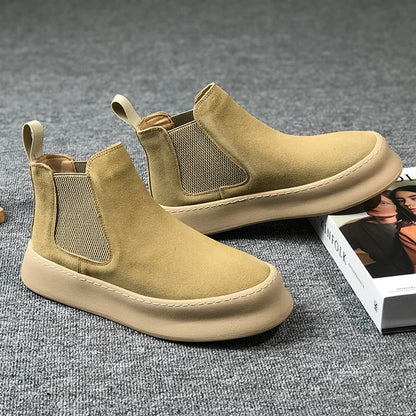 Men Thick Soled Suede Short Boots Retro Autumn Winter Comfortable  Fashionable Height Increasing Boots for Casual Young People