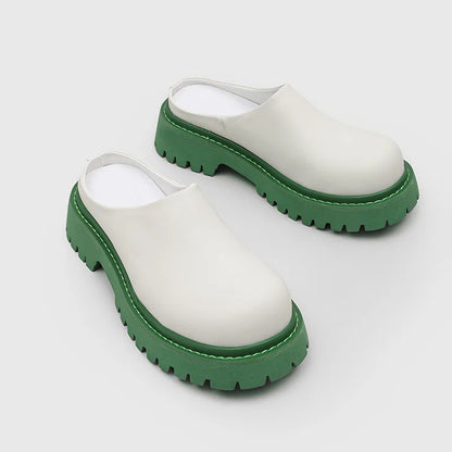 Mens Casual Half Shoes Slip-on Original Leather Platform Shoe Summer Loafers Outdoors Stylish Designer Footwear Mans Slippers