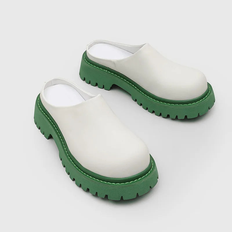 Mens Casual Half Shoes Slip-on Original Leather Platform Shoe Summer Loafers Outdoors Stylish Designer Footwear Mans Slippers