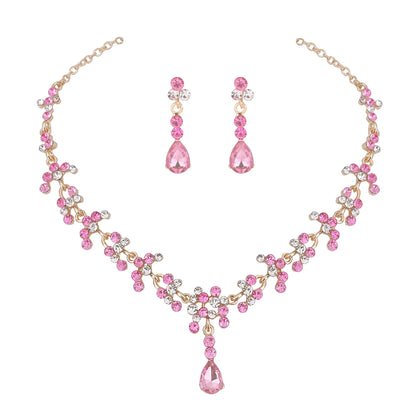 Fashion Crystal Bridal Wedding Jewelry Sets Women Gold Color Rhinestone Necklace Long Earrings Set Dress Accessories Bridesmaids
