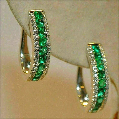 Luxurious Sparking Inlaid Green Synthetic Zirconia Hoop Earrings Women's Fashion Vintage Banquet Perfect Jewelry...
