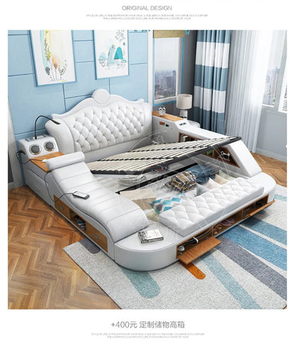 Headboard Storage Double Bed Queen Drawers King Size Smart Bed Luxury Princess Modern Letto Matrimoniale Bedroom...