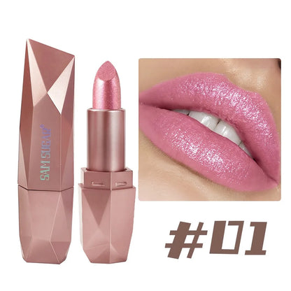 Dark Purple Diamond Metallic Glitter Lipstick Waterproof Long-Lasting Pearlescent Highly Pigmented Lip Tint Sparkling...